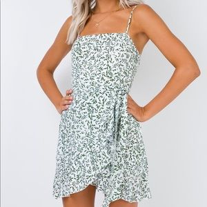 Vine white and green wrap mini dress